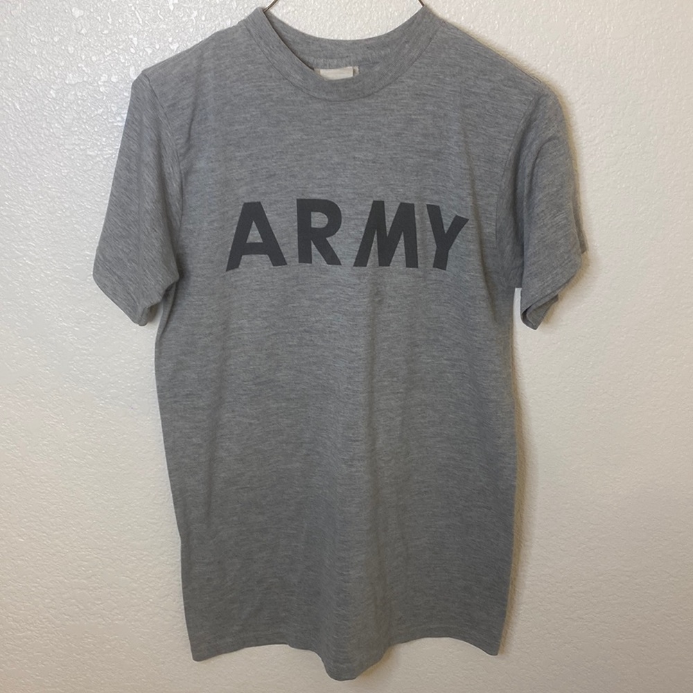 Small grey ARMY workout shirt .